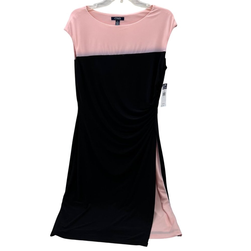 Colorblock Evening Gown In Pink & Black By Chaps Size Large Cap Sleeves NWT